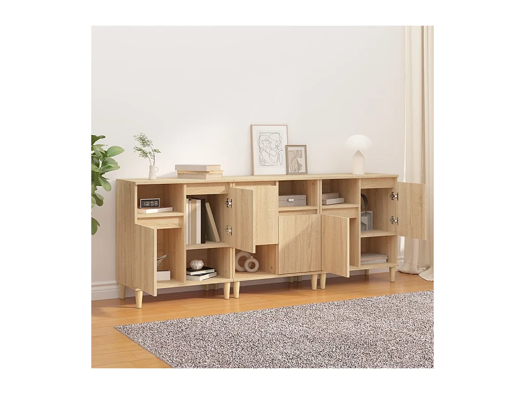 Aparadores 3 uds madera contrachapada roble Sonoma 60x35x70 cm