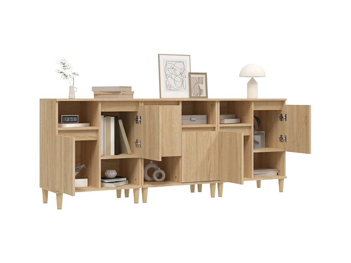 Aparadores 3 uds madera contrachapada roble Sonoma 60x35x70 cm