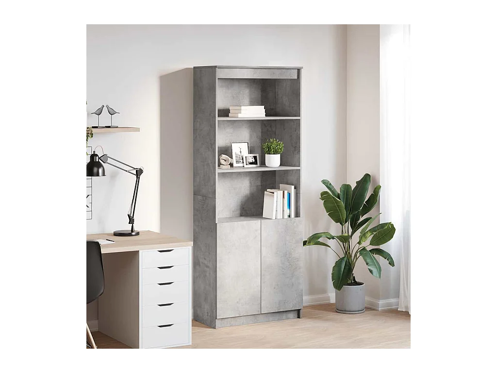 Buffet haut gris béton 70x35x180 cm bois d'ingénierie