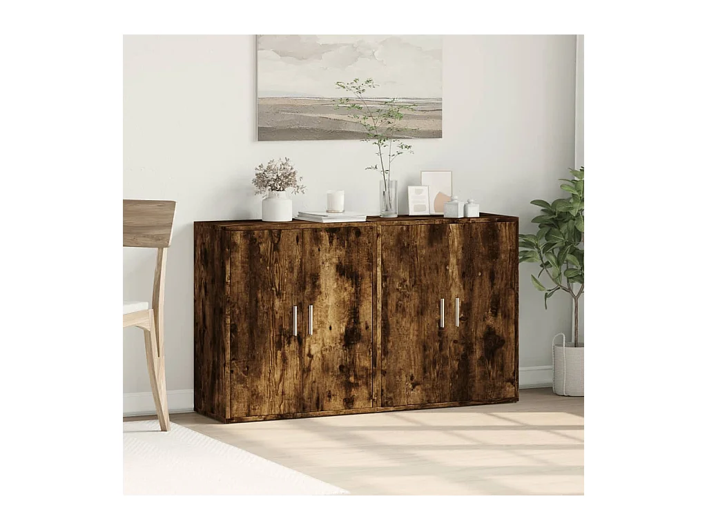 Dressoirs 2 st 60x31x70 cm bewerkt hout gerookt eikenkleurig