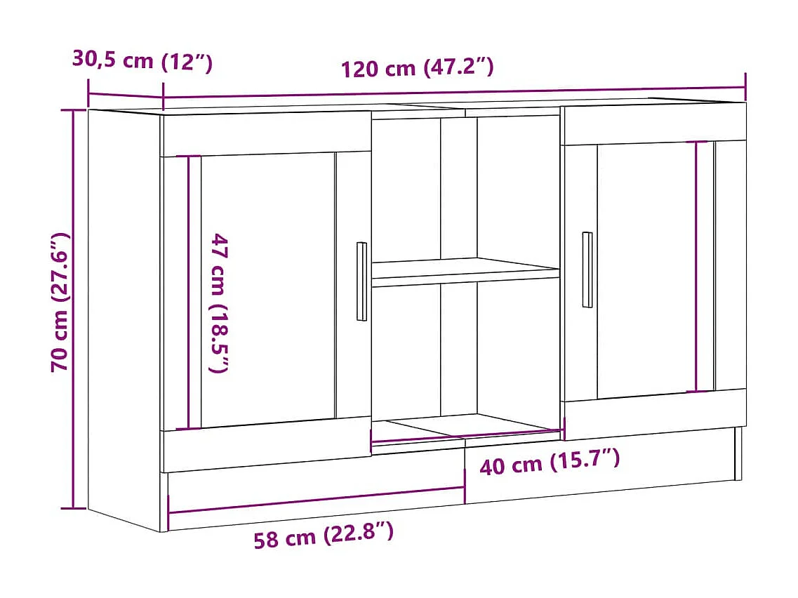 Buffet vieux bois 120x30,5x70 cm bois d'ingénierie