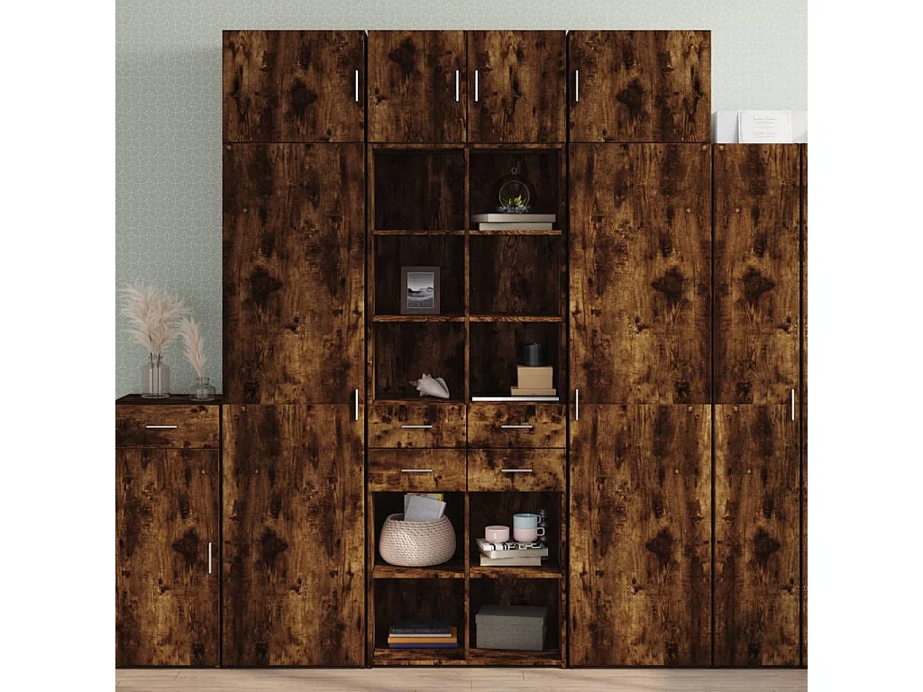 Buffet haut chêne fumé 70x42,5x185 cm bois d'ingénierie