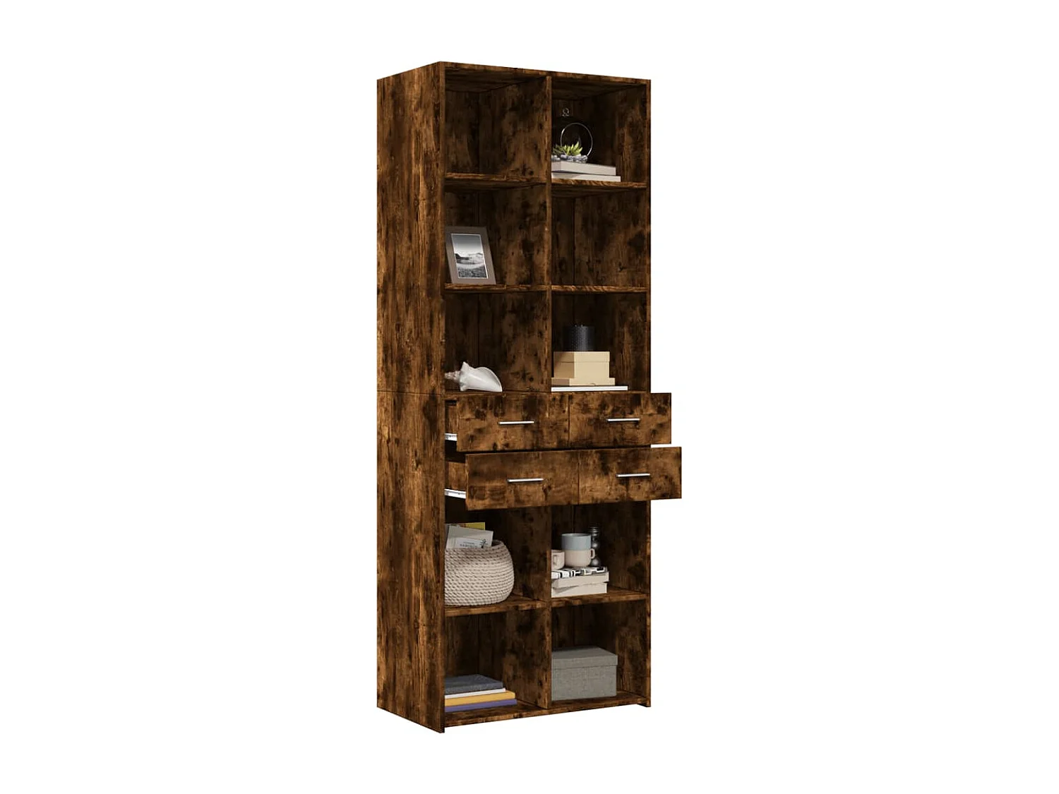 Buffet haut chêne fumé 70x42,5x185 cm bois d'ingénierie