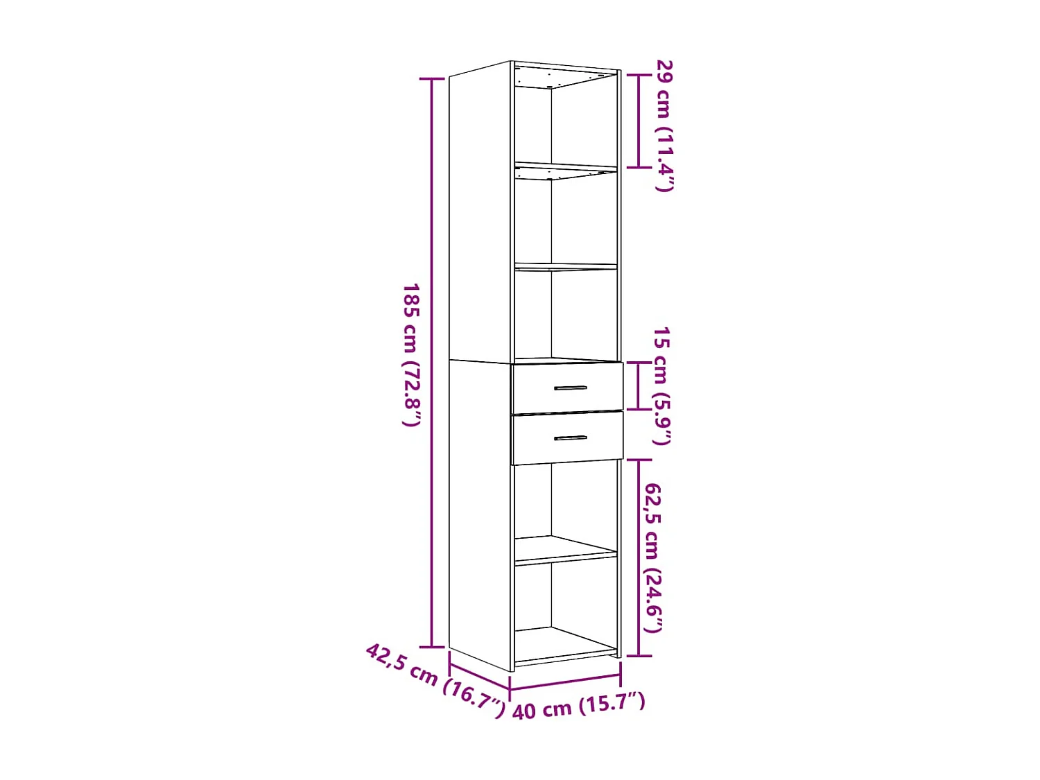 Buffet haut chêne fumé 40x42,5x185 cm bois d'ingénierie