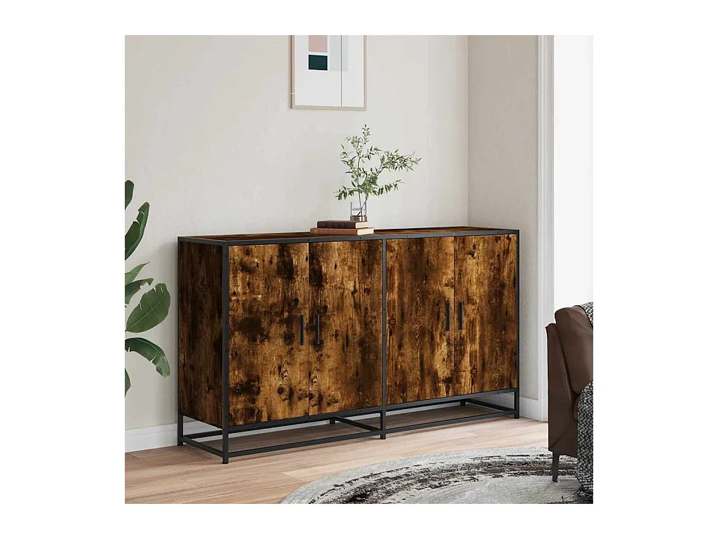 Buffet chêne fumé 134x35x76 cm bois d'ingénierie