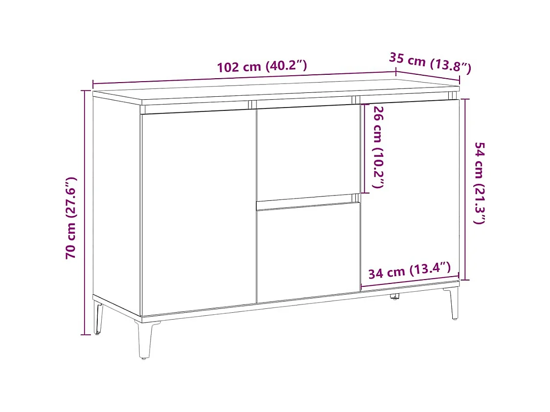 Buffet chêne artisanal 102x35x70 cm bois d'ingénierie