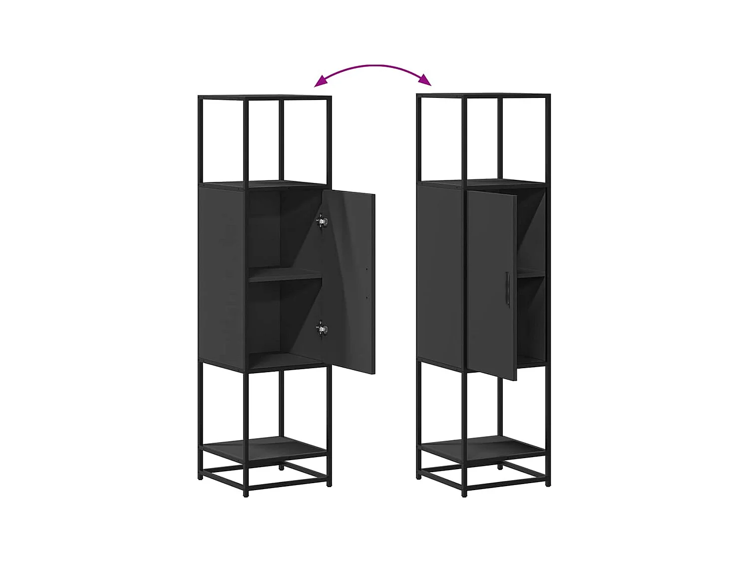 Buffet haut noir 35,5x35x139 cm bois d'ingénierie et métal