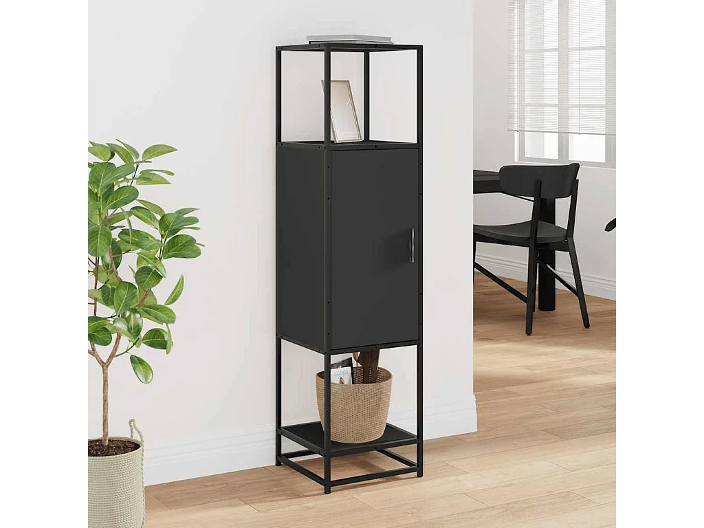 Buffet haut noir 35,5x35x139 cm bois d'ingénierie et métal