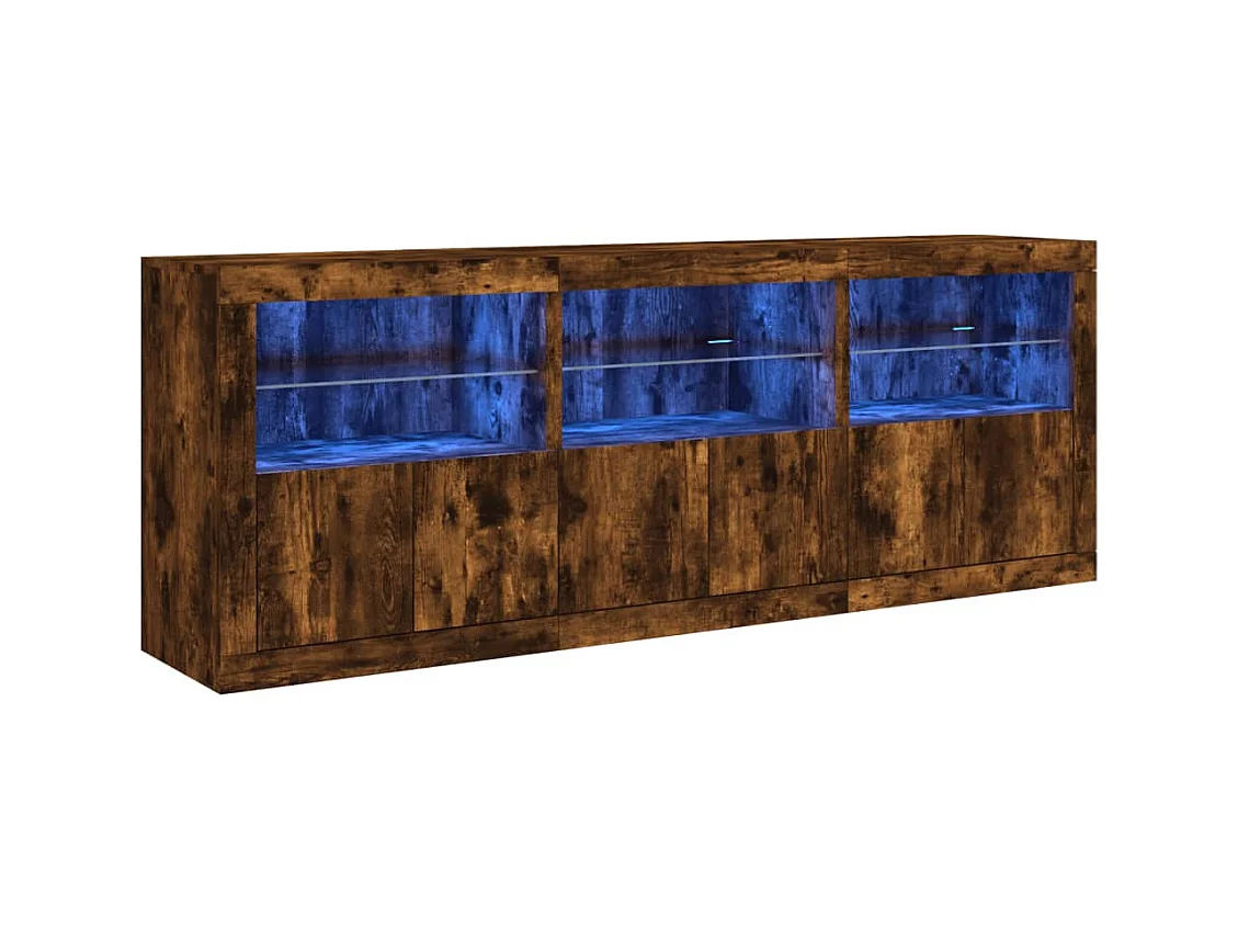 Buffet avec lumières LED chêne fumé 181,5x37x67 cm