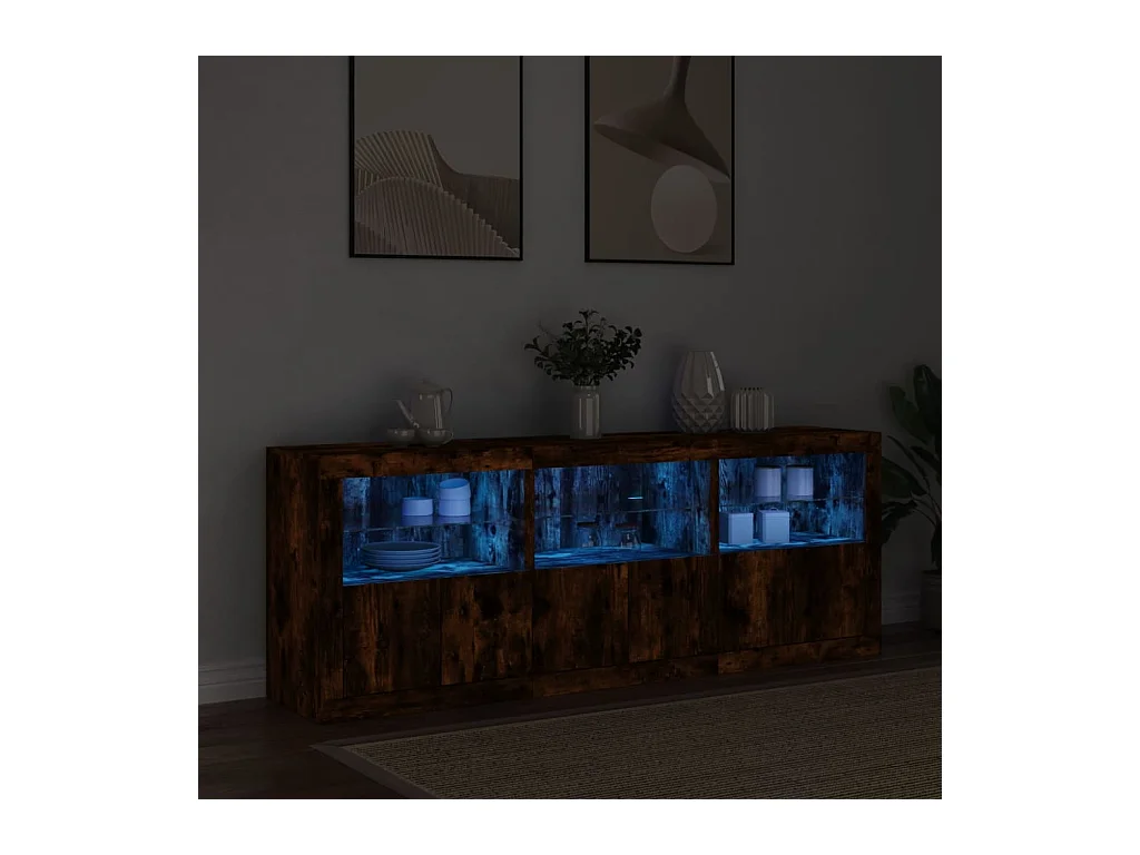 Buffet avec lumières LED chêne fumé 181,5x37x67 cm