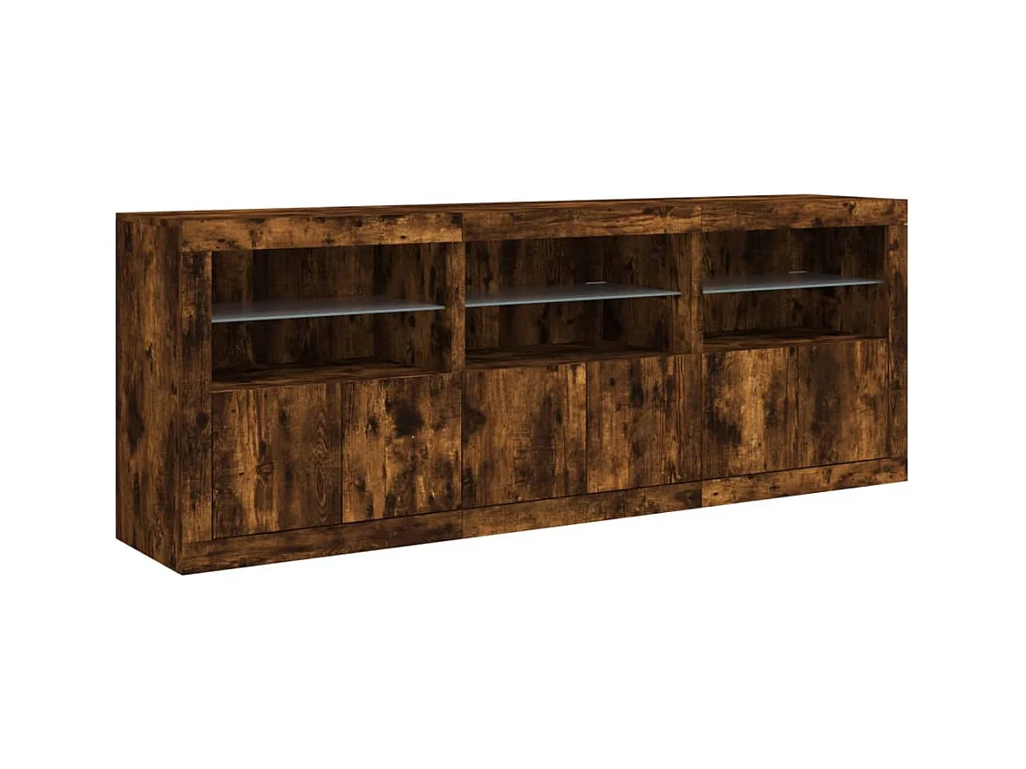 Buffet avec lumières LED chêne fumé 181,5x37x67 cm