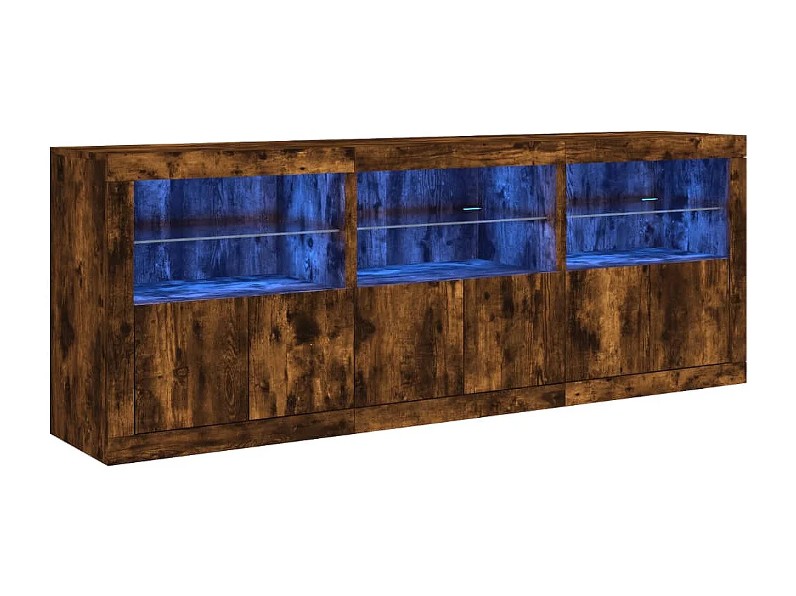 Buffet avec lumières LED chêne fumé 181,5x37x67 cm