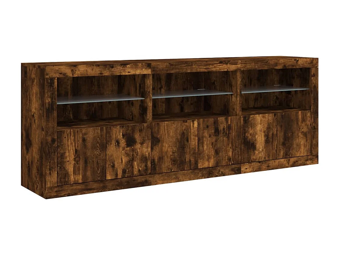 Buffet avec lumières LED chêne fumé 181,5x37x67 cm