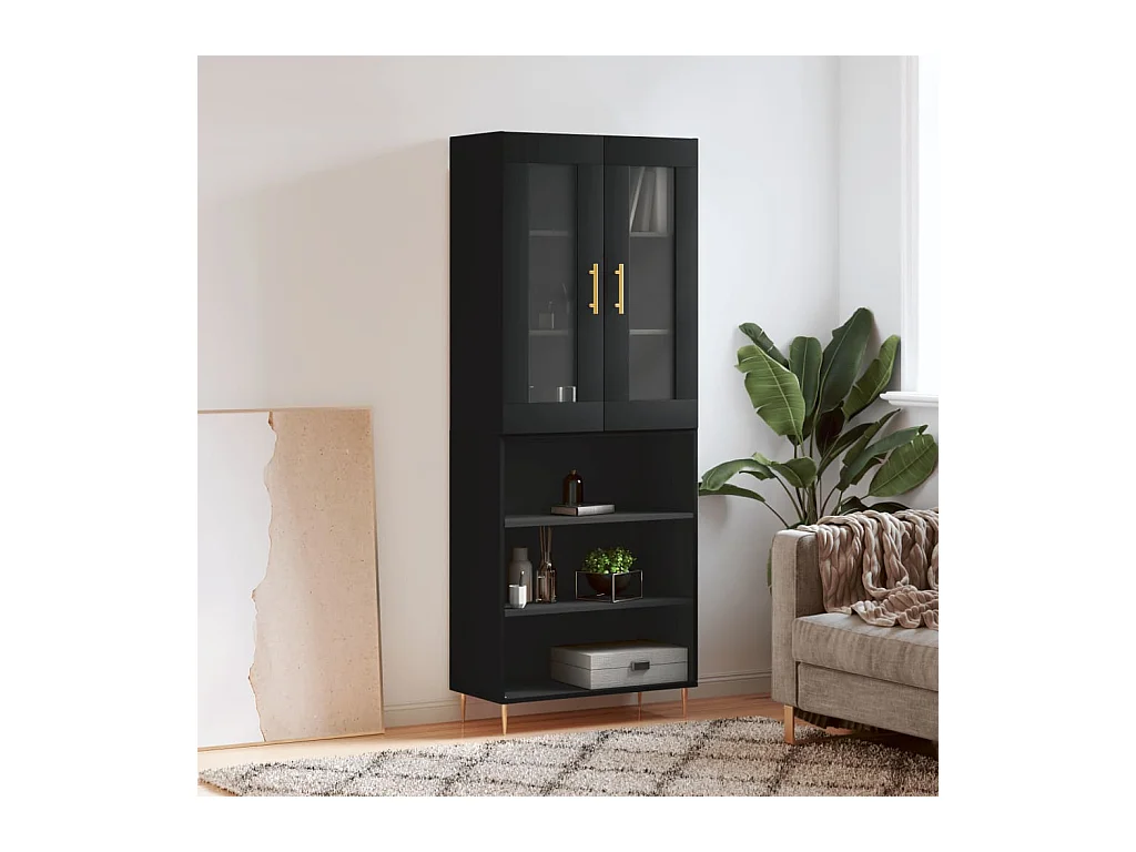 Aparador alto madera contrachapada negro 69,5x34x180 cm