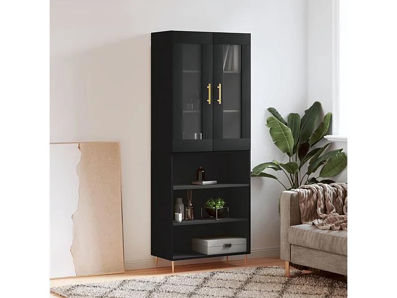 Aparador alto madera contrachapada negro 69,5x34x180 cm