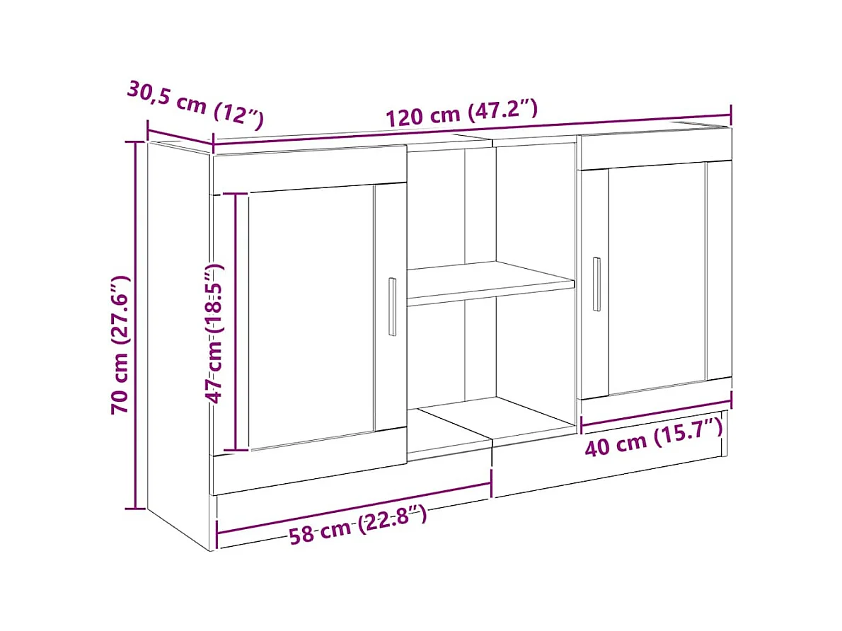 Buffet chêne artisanal 120x30,5x70 cm bois d'ingénierie