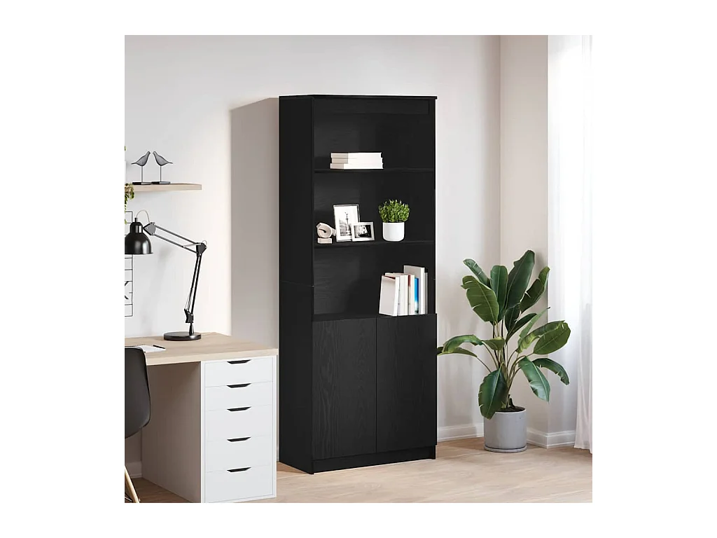 Buffet haut chêne noir 70x35x180 cm bois d'ingénierie