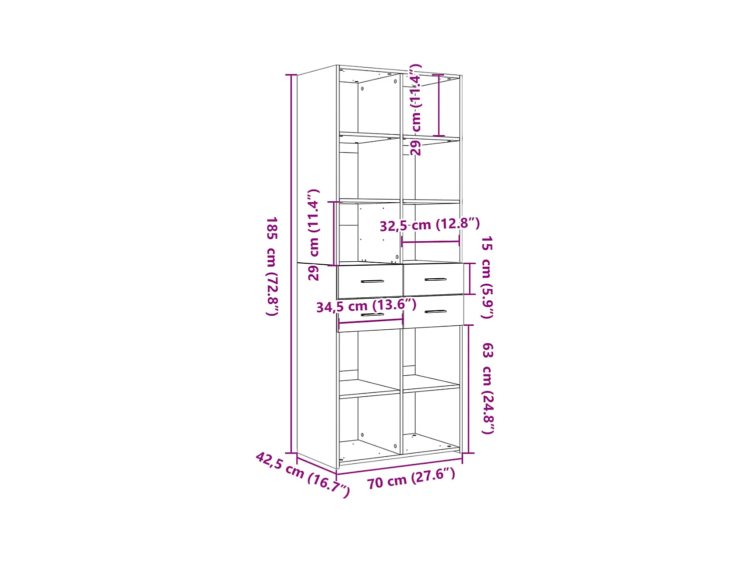 Buffet haut sonoma gris 70x42,5x185 cm bois d'ingénierie