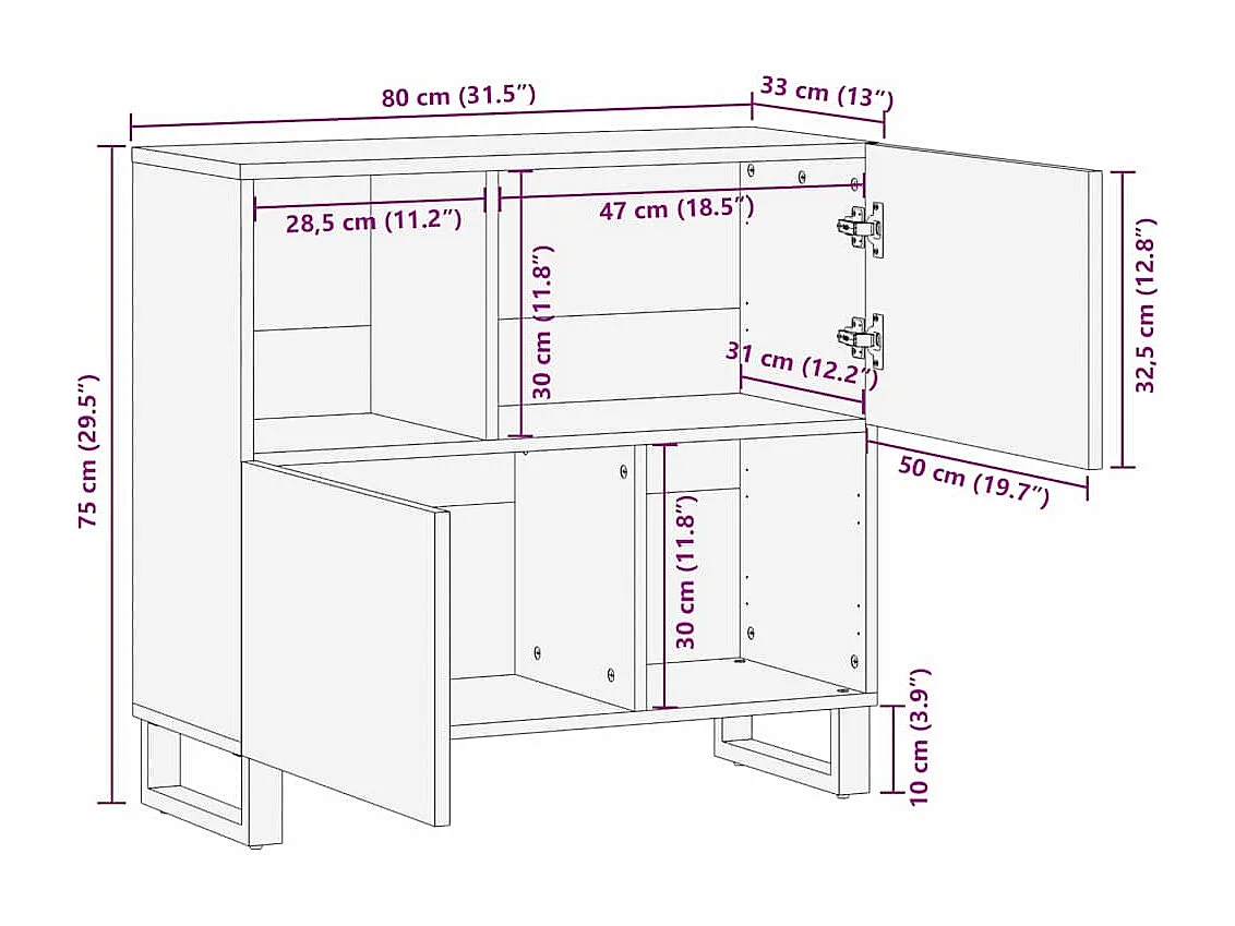 Buffet Marron 80 x 33 x 75 cm bois de manguier massif
