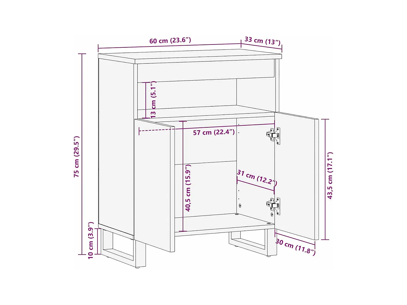 Buffet Marron 60 x 33 x 75 cm bois de manguier massif