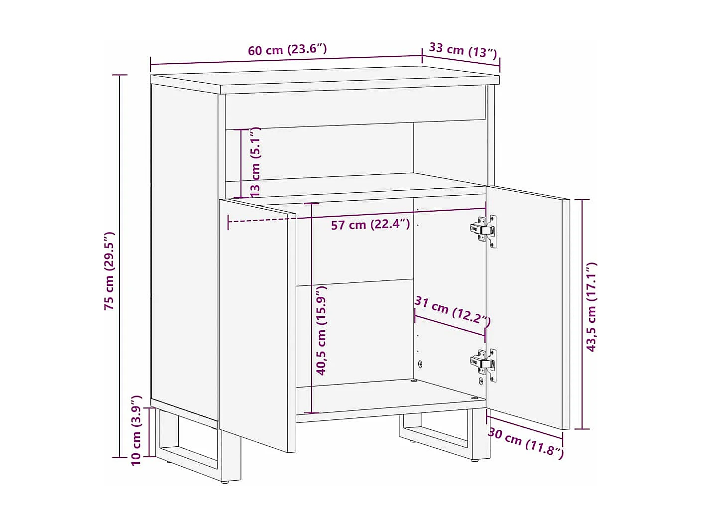 Buffet Marron 60 x 33 x 75 cm bois de manguier massif
