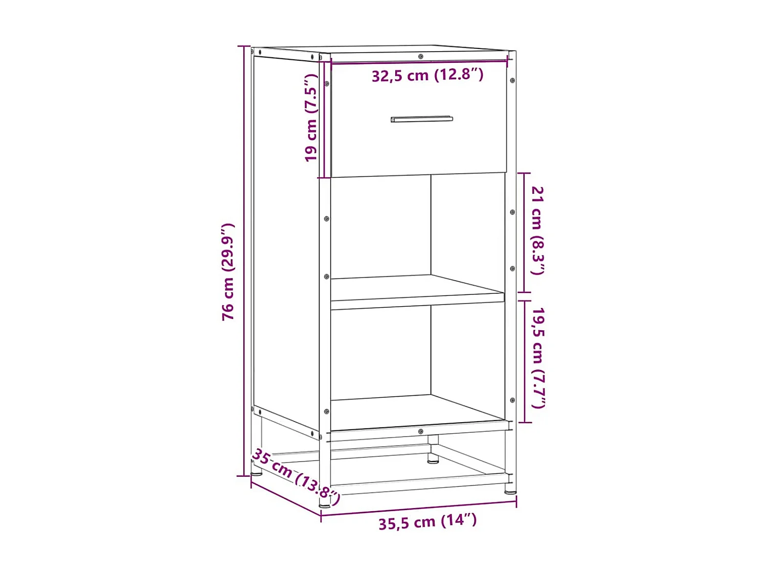Buffet chêne sonoma 35,5x35x76 cm bois d'ingénierie et métal