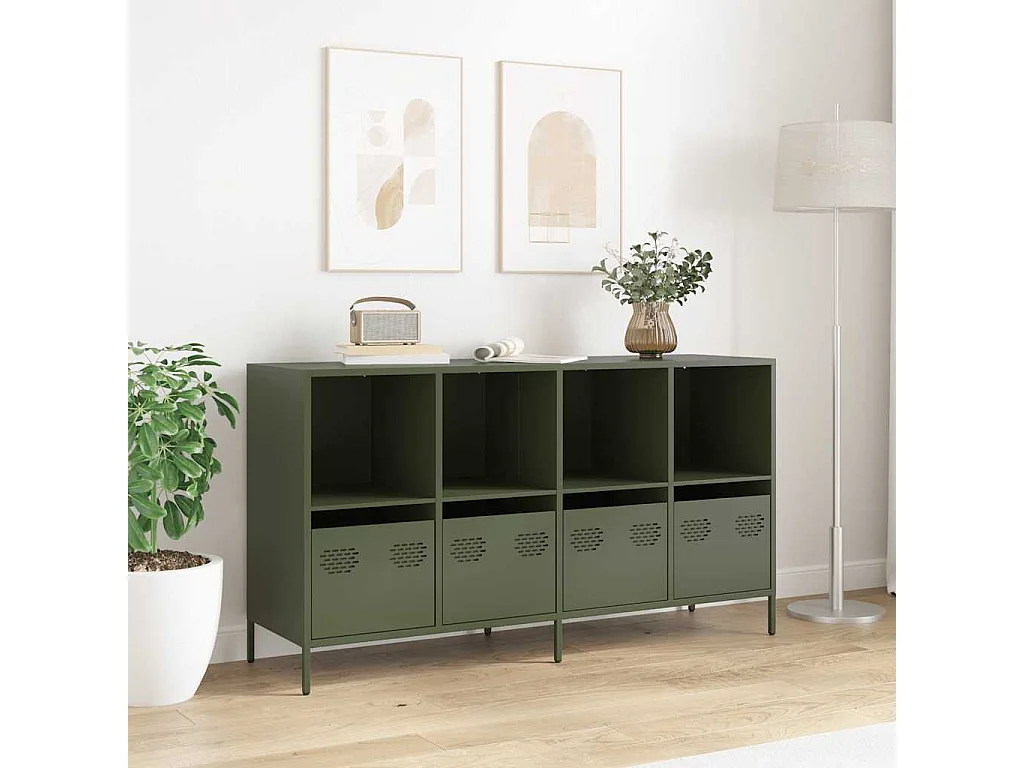 Buffet vert olive 135x39x73,5 cm acier laminé à froid