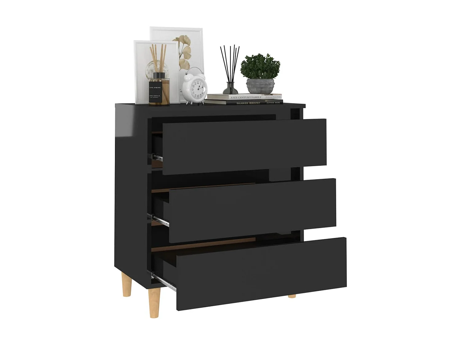 Buffet Noir brillant 60x35x69 cm Bois d’ingénierie