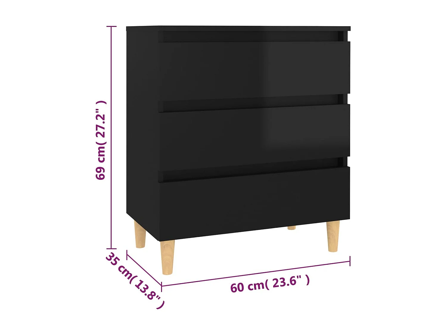 Buffet Noir brillant 60x35x69 cm Bois d’ingénierie