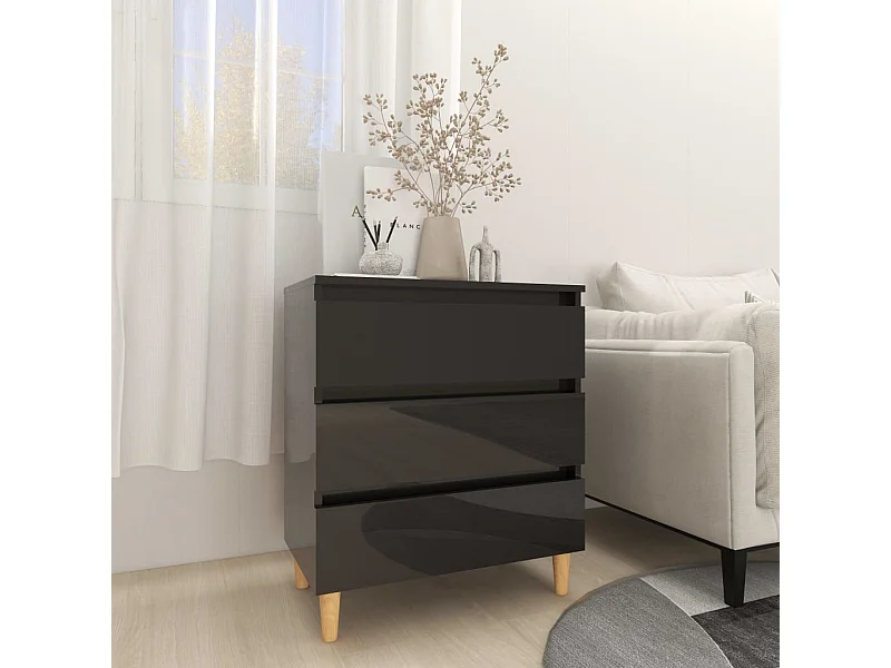 Buffet Noir brillant 60x35x69 cm Bois d’ingénierie