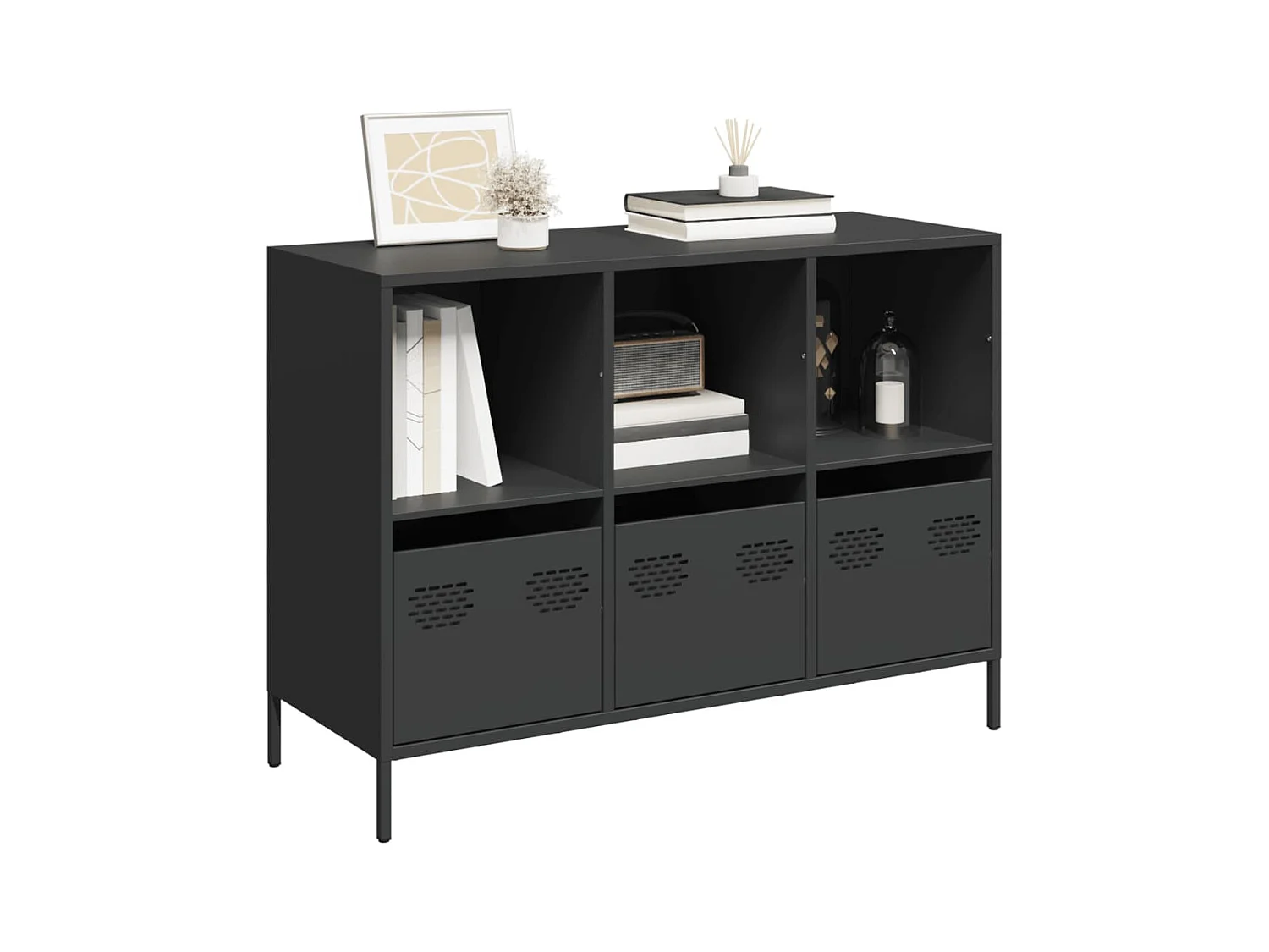 Aparador de acero laminado en frío negro 101,5x39x73,5 cm
