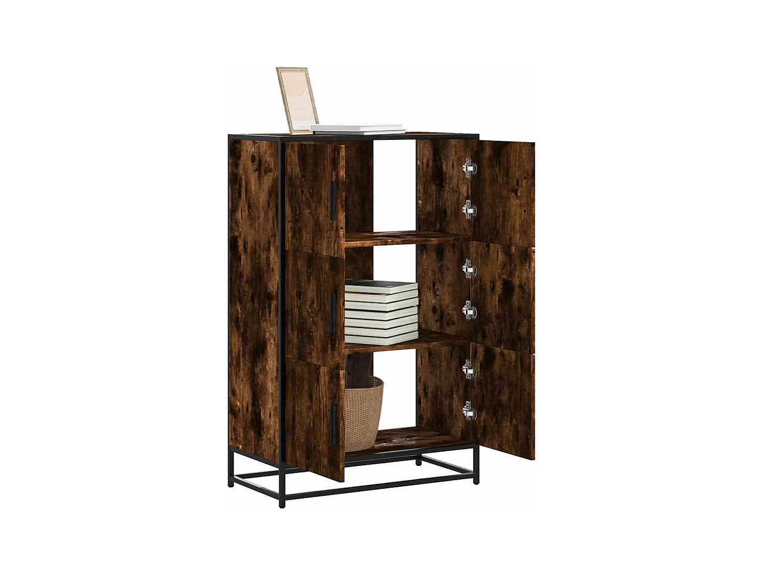 Buffet haut chêne fumé 68x35x106,5 cm bois d'ingénierie métal