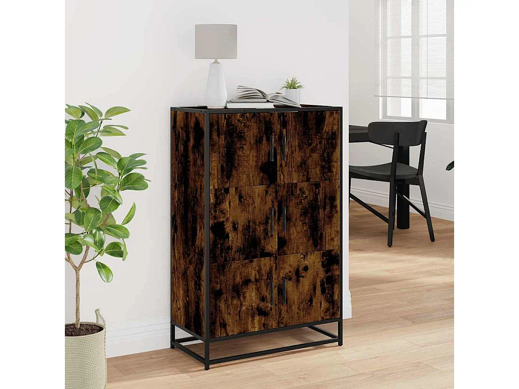 Buffet haut chêne fumé 68x35x106,5 cm bois d'ingénierie métal