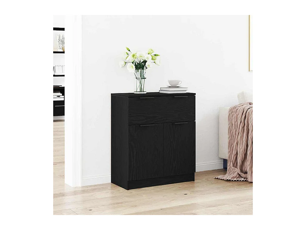 Vitrina con cajón Negro 60 x 30 x 70 cm Madera contrachapada