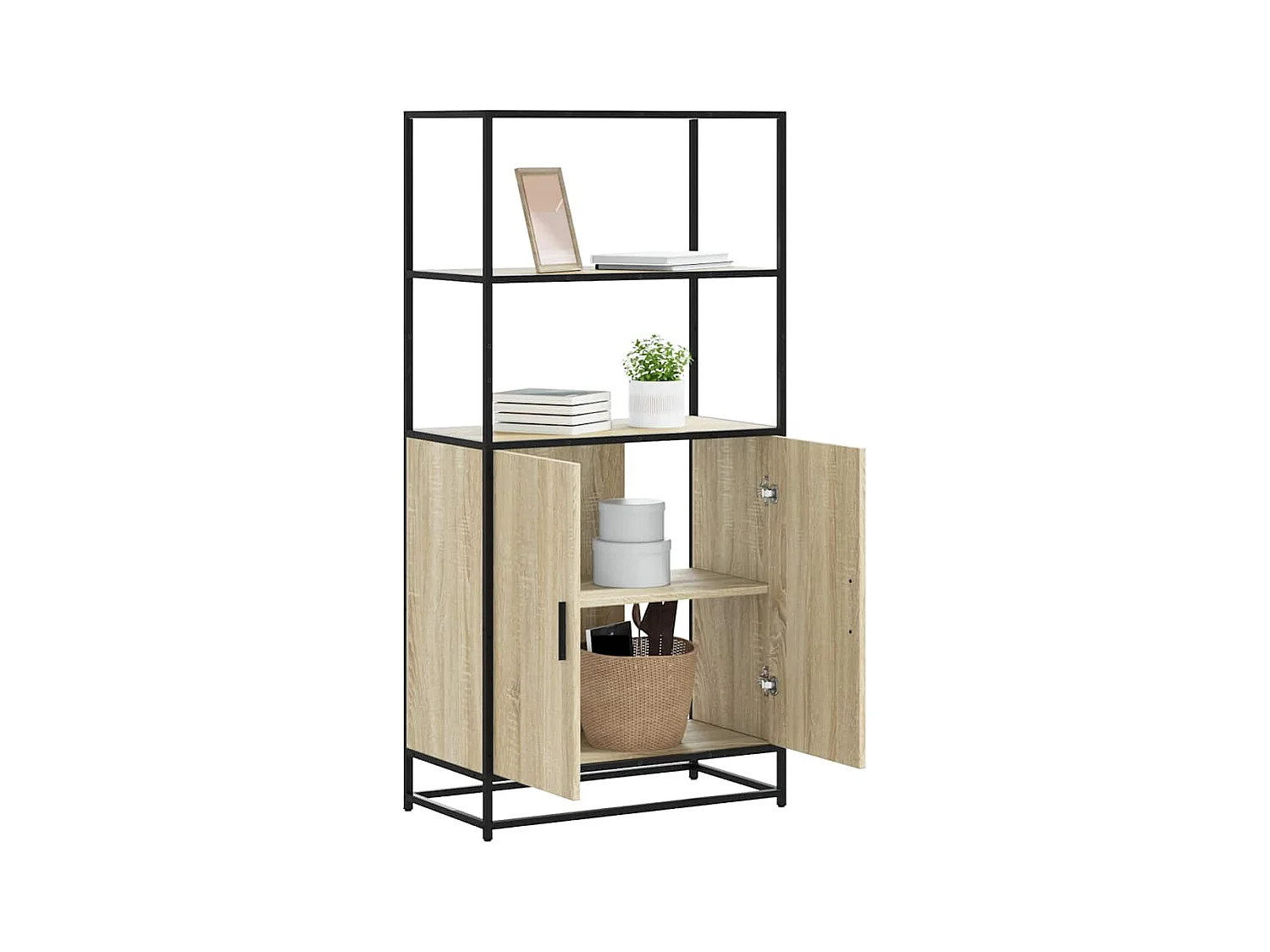 Buffet haut chêne sonoma 68x35x139 cm bois d'ingénierie métal