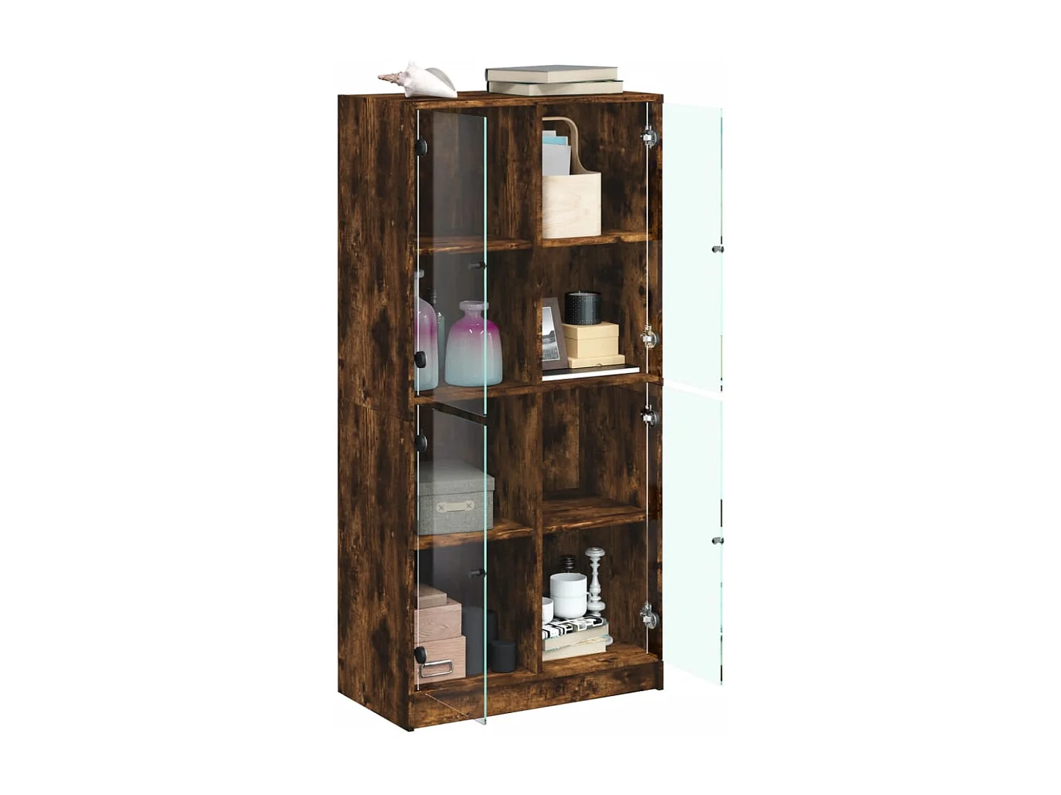 Buffet haut avec portes chêne fumé 68x37x142 cm bois ingénierie