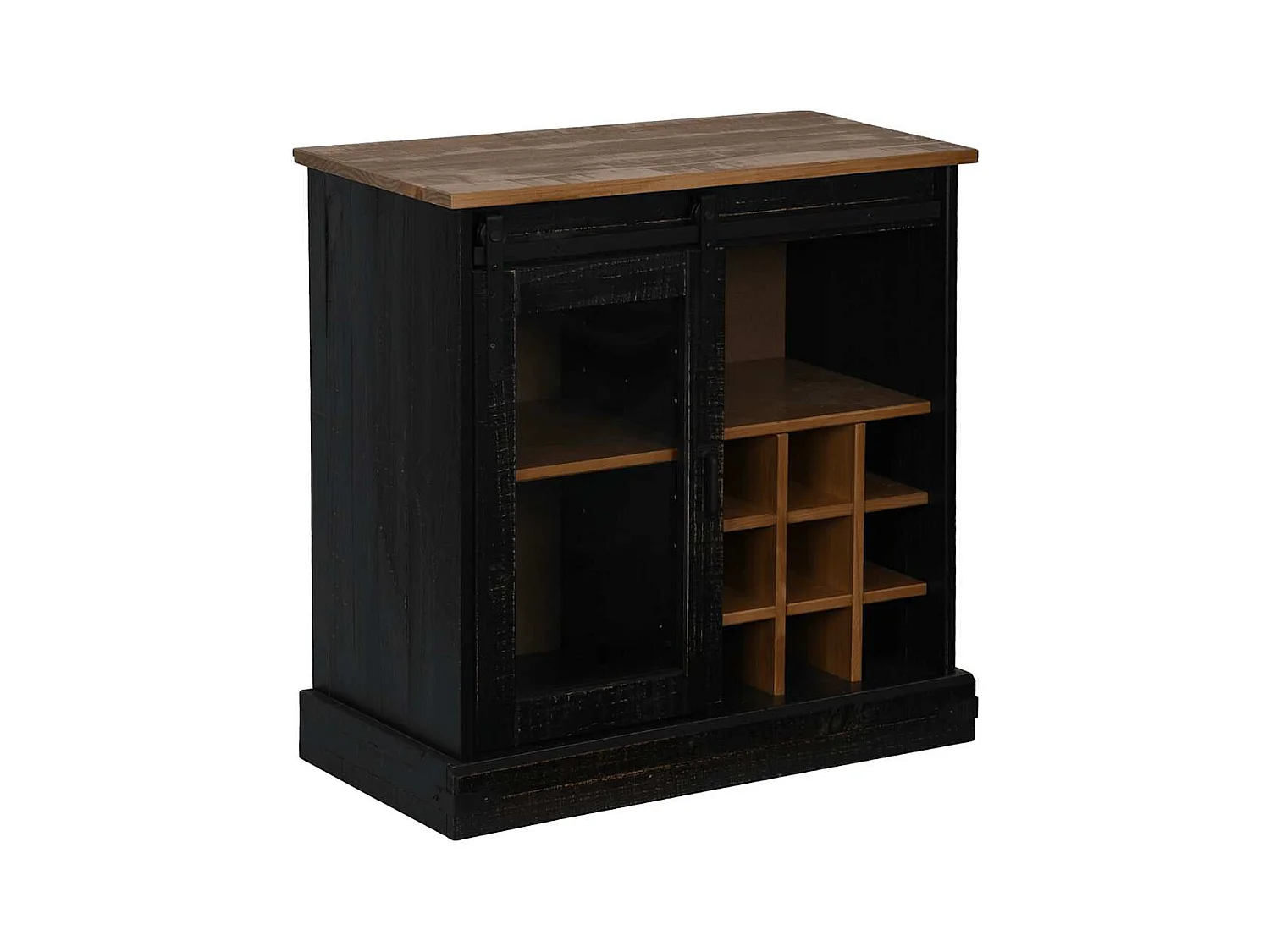 Buffet HALDEN porte coulissante noir 80x40x80 cm bois massif
