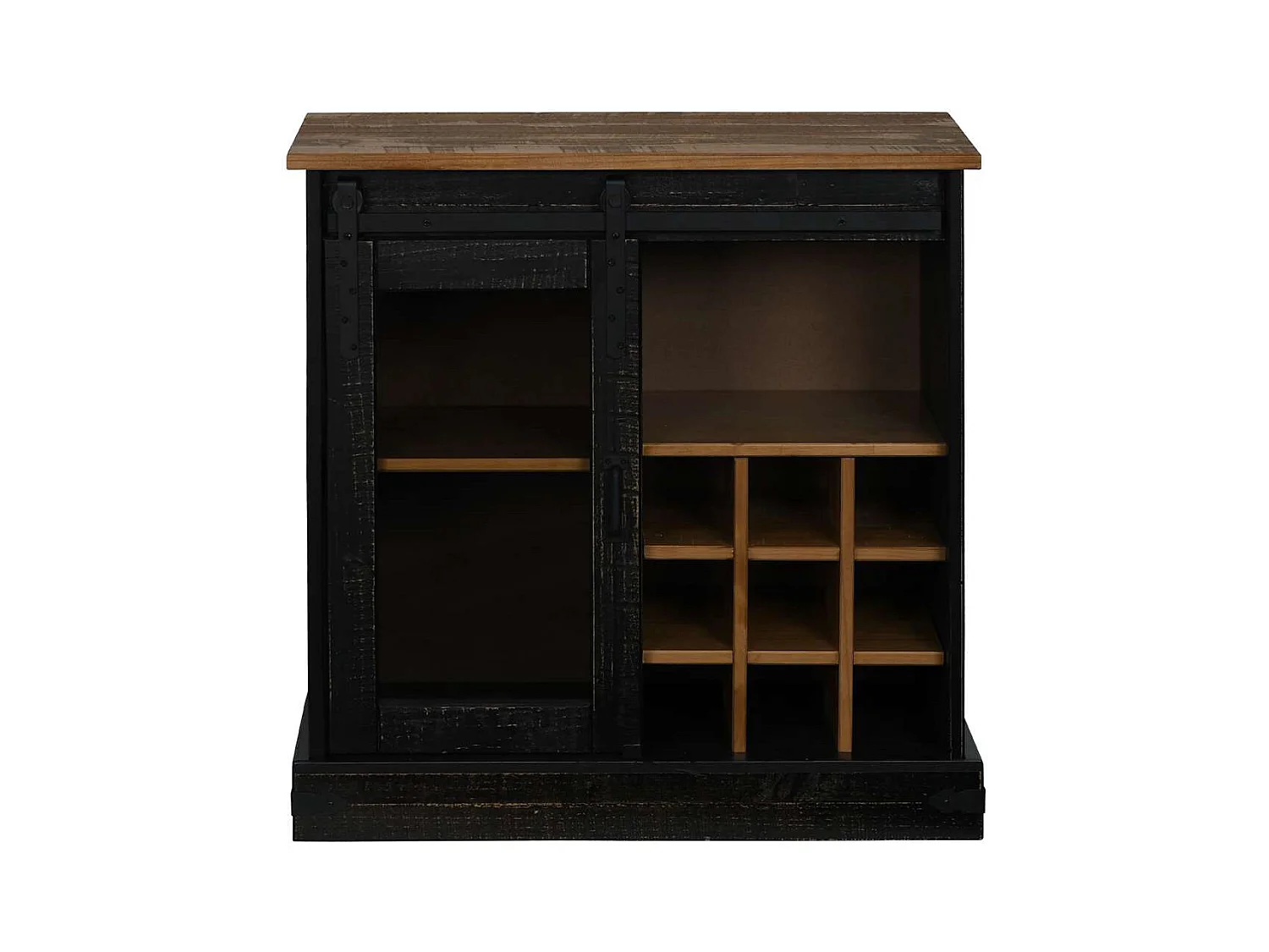 Buffet HALDEN porte coulissante noir 80x40x80 cm bois massif