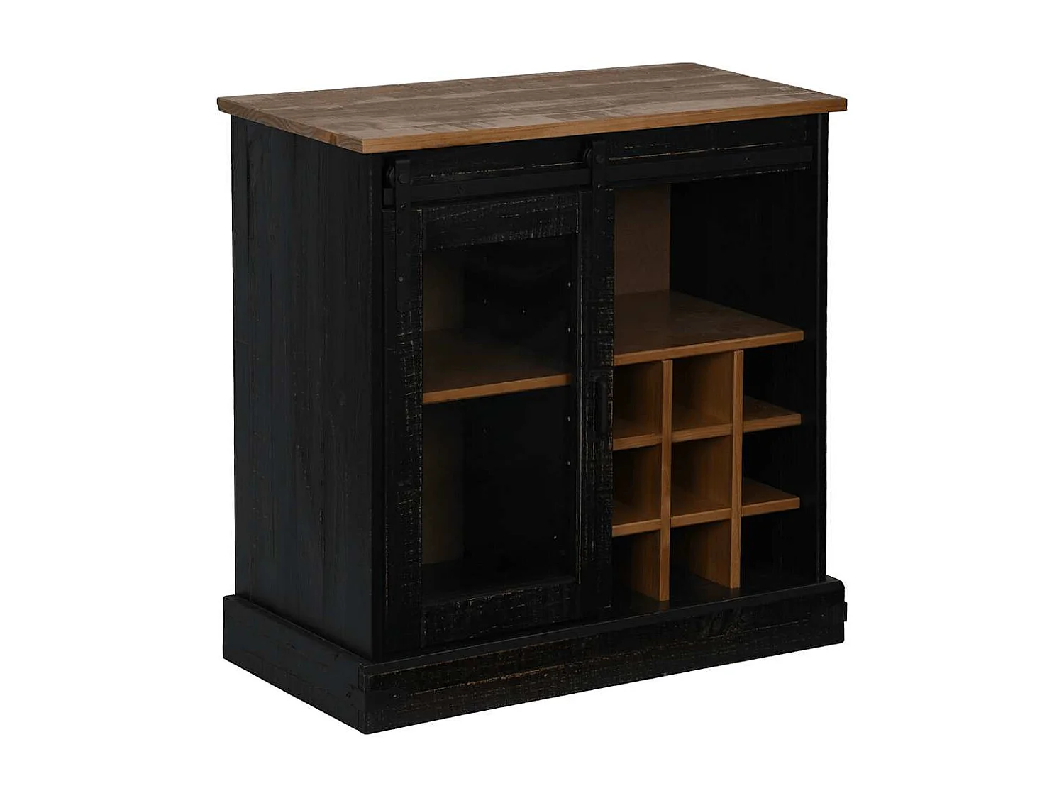 Buffet HALDEN porte coulissante noir 80x40x80 cm bois massif