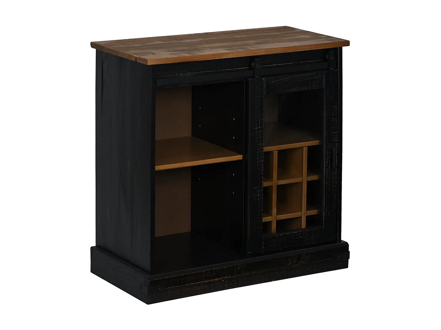 Buffet HALDEN porte coulissante noir 80x40x80 cm bois massif