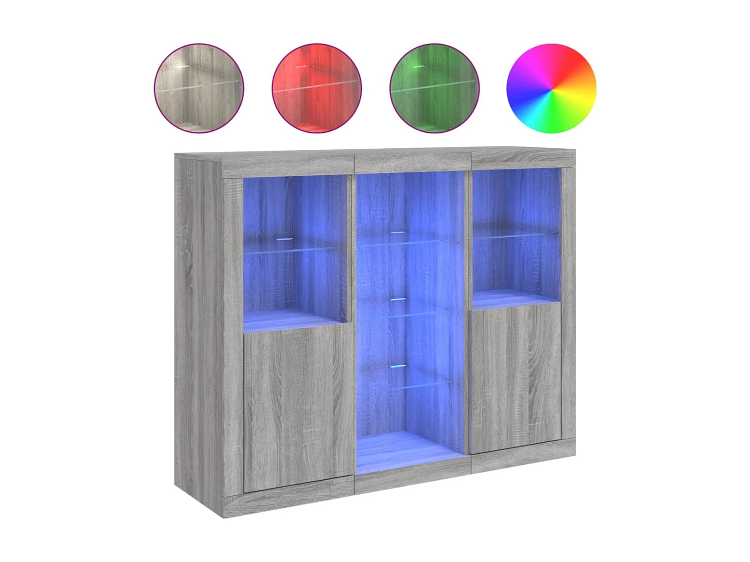 Buffets avec lumières LED 3 pièces sonoma gris bois d'ingénierie