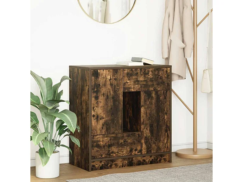 Buffet avec tiroirs et portes chêne fumé 70,5x34x74,5 cm