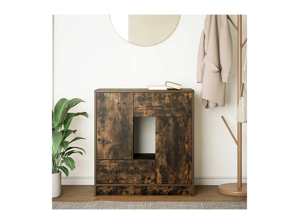 Buffet avec tiroirs et portes chêne fumé 70,5x34x74,5 cm