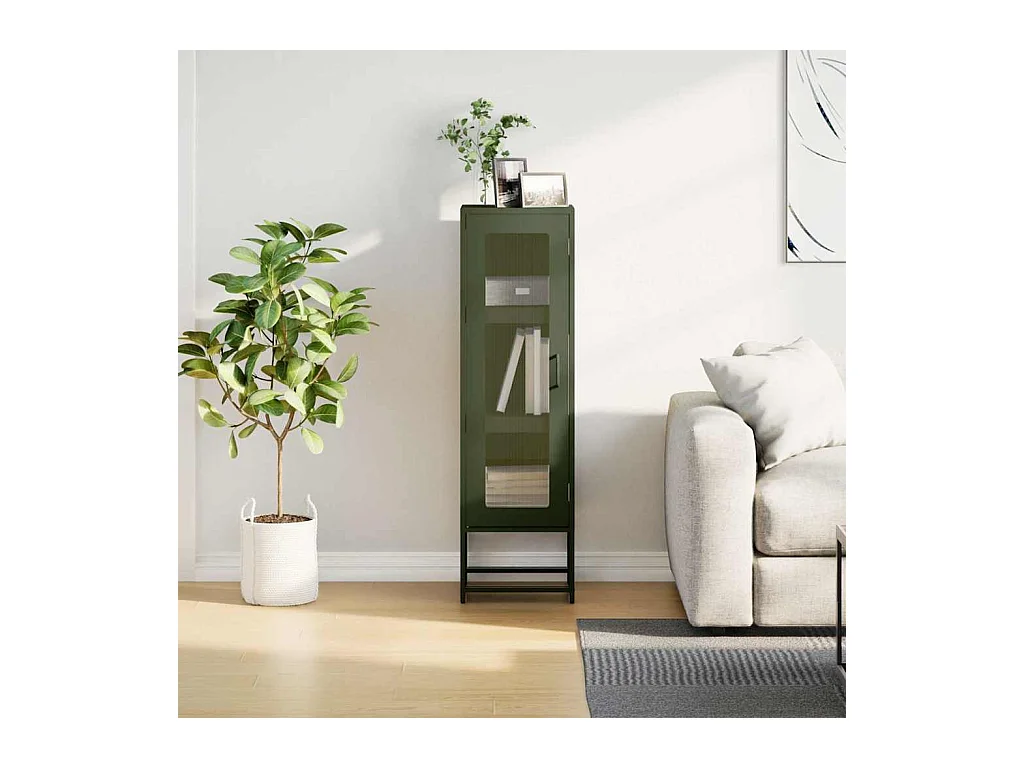 Buffet haut vert olive 36x39x123 cm acier laminé à froid