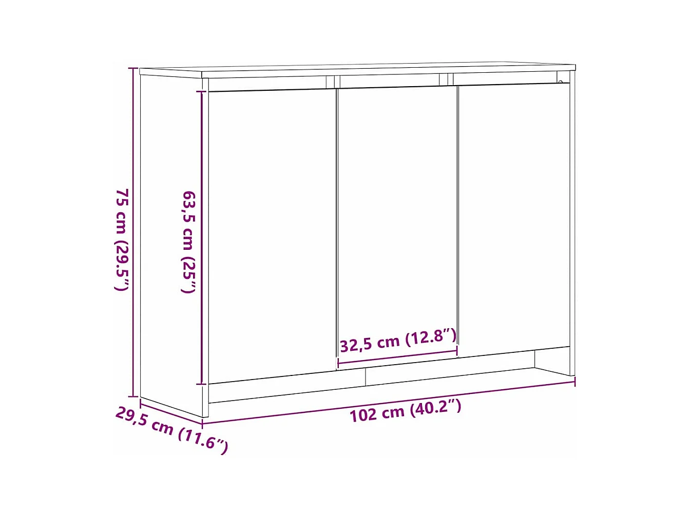 Buffet Noir 102 x 33 x 75 cm Bois d'ingénierie