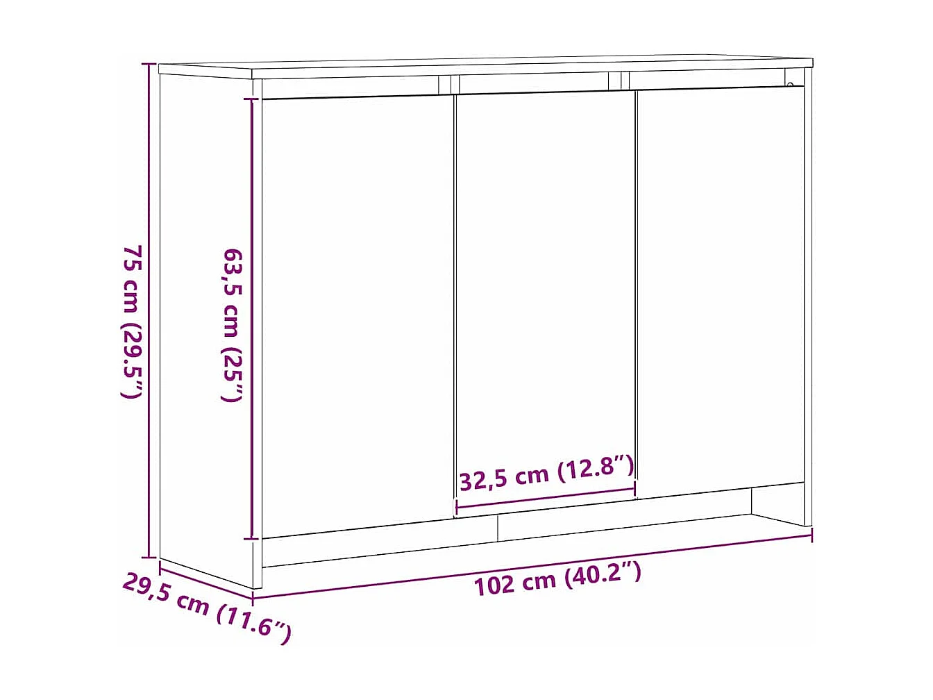 Buffet Noir 102 x 33 x 75 cm Bois d'ingénierie