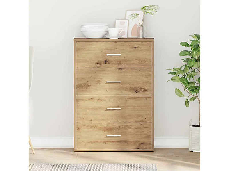 Dressoir artisanaal eikenkleurig 60 x 31 x 84 cm Bewerkt hout