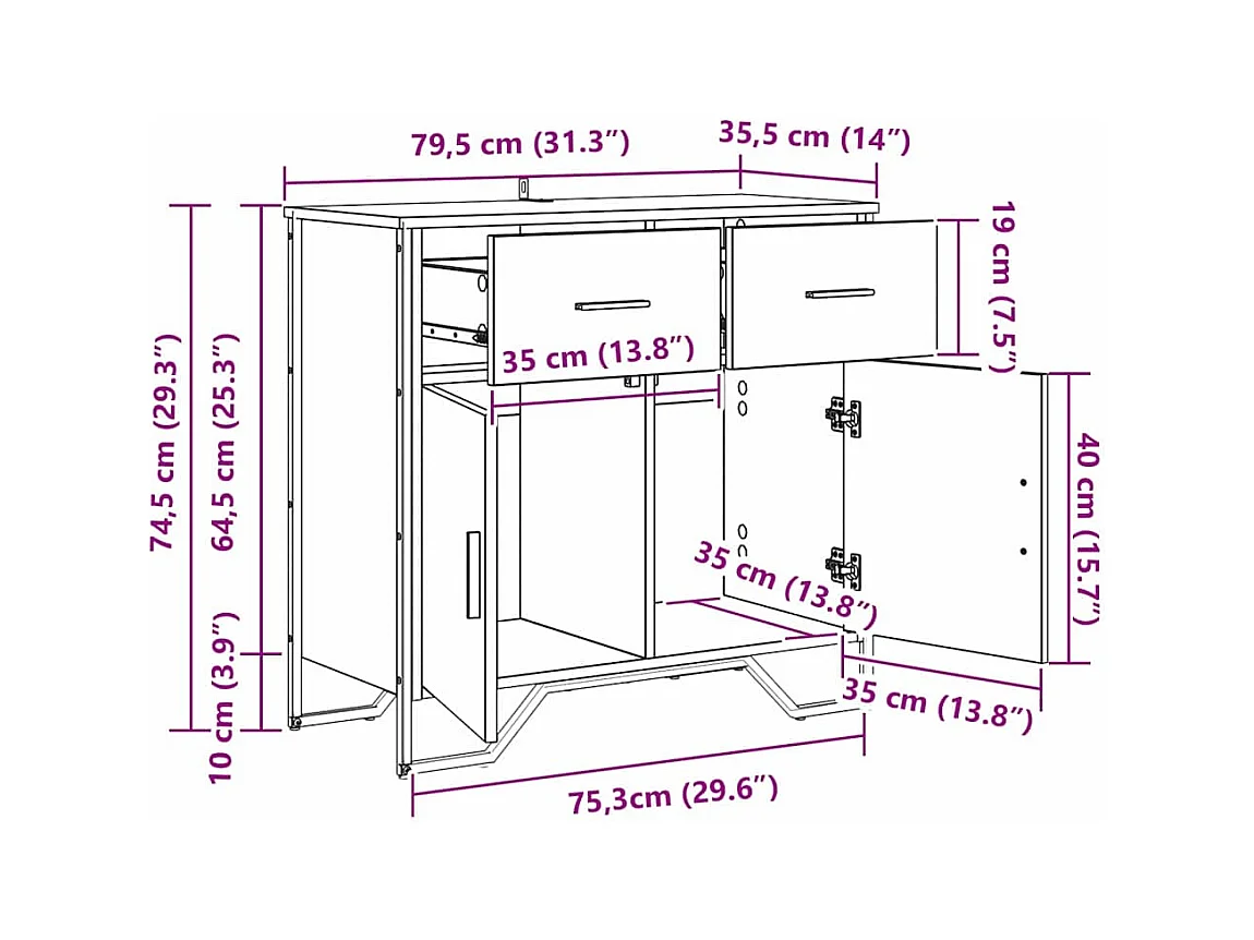 Buffet Chêne noir 79.5 x 35.5 x 74.5 cm Bois d'ingénierie