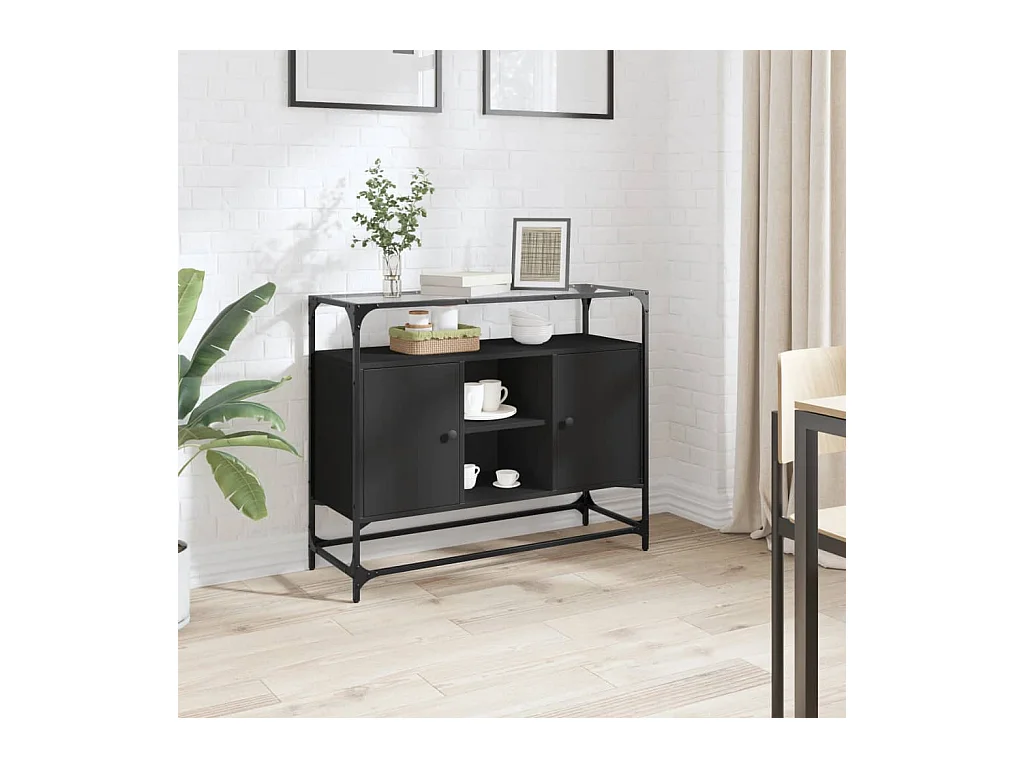 Buffet avec dessus en verre noir 98x35x81 cm bois d'ingénierie
