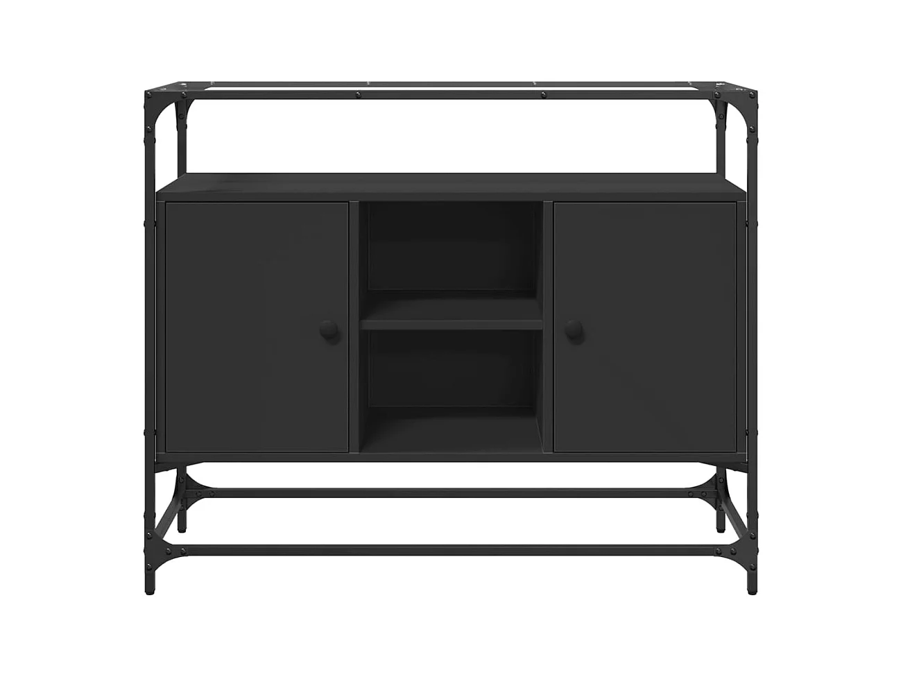 Buffet avec dessus en verre noir 98x35x81 cm bois d'ingénierie